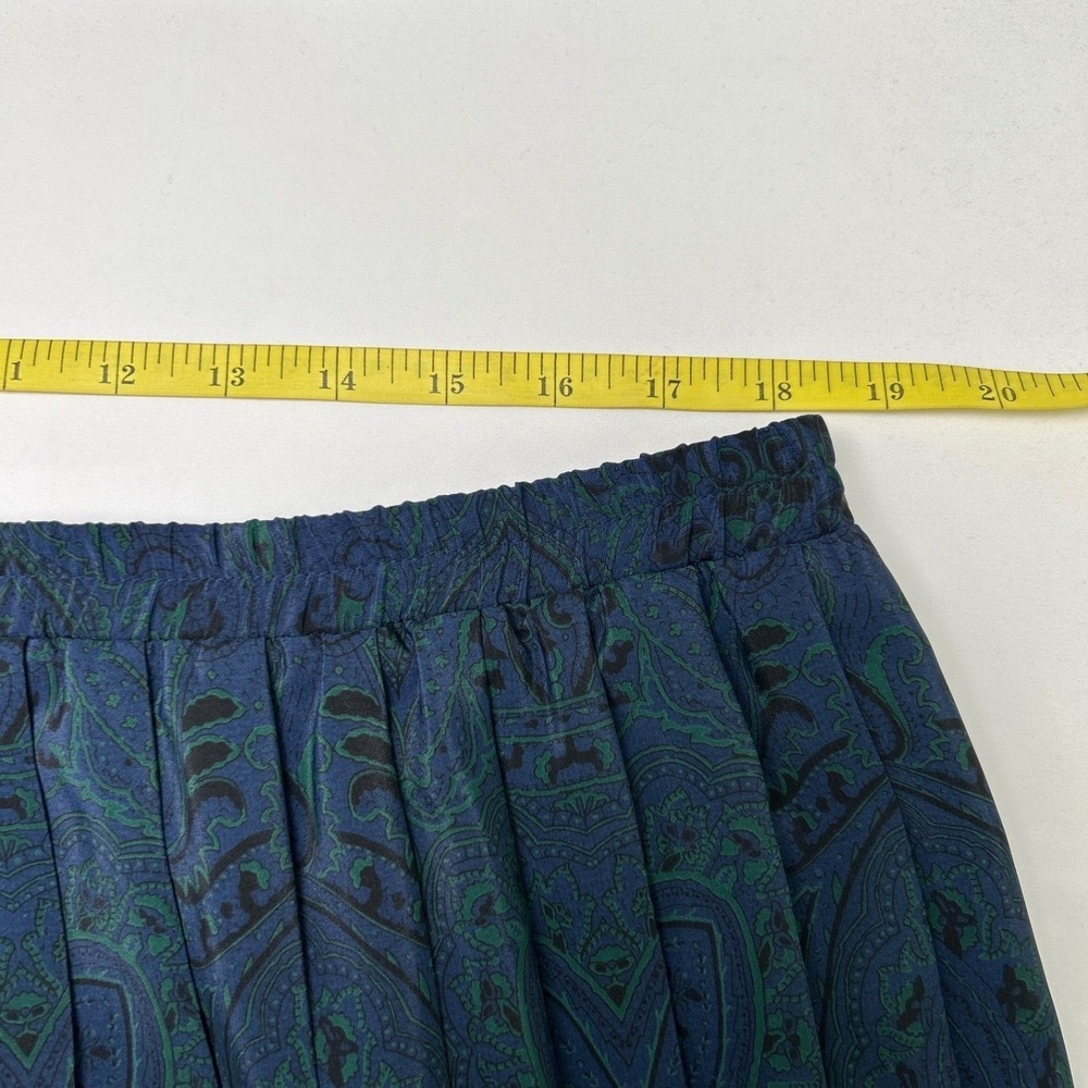 Leslie Fay Womens Vintage Paisley Pleated Midi Skirt Size 16 Navy Blue Green - Picture 7 of 10